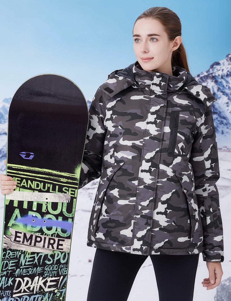 WULFUL Women's Waterproof Ski Jacket Warm Winter Coats Windproof Winter Jackets for Women Fleece Lined Windbreaker with Hood - Image 2